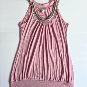 Vintage Y2K Pink Beaded / Embellished High Neck Sleeveless Tank Top